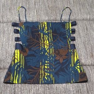 Cushnie Tropical Print Square Neck Neon Palm Bandage Tank Top